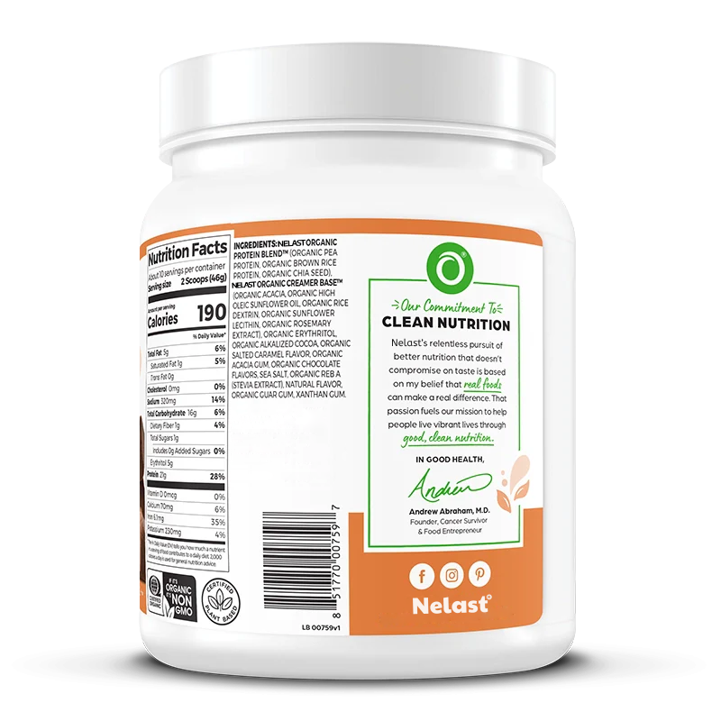 NELAST® Organic Protein™ Plant Based Protein Powder - Chocolate Caramel Sea Salt