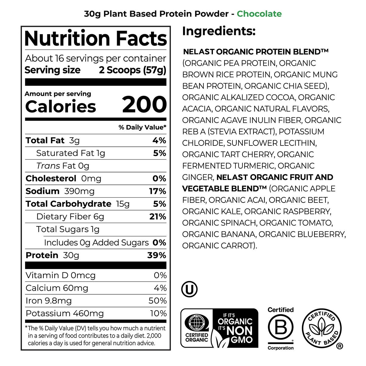 NELAST® 30g Plant Protein Powder - Chocolate